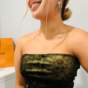 Forever 21 Tube Top Bodysuit Black and Gold Large